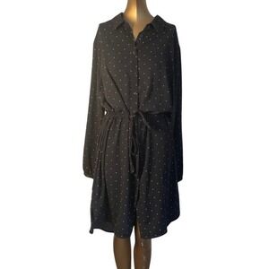 Knee Length Plus Size Polka Dot Shirt dress Drawstring Waist Button Collared NWT